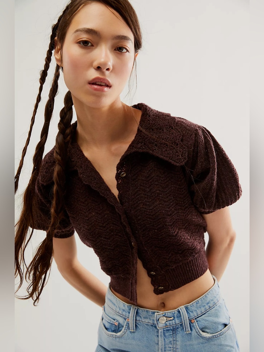 Edie Cashmere Cardigan Anthropologie Brown Puff Sleeve Button Cardigan Sweater